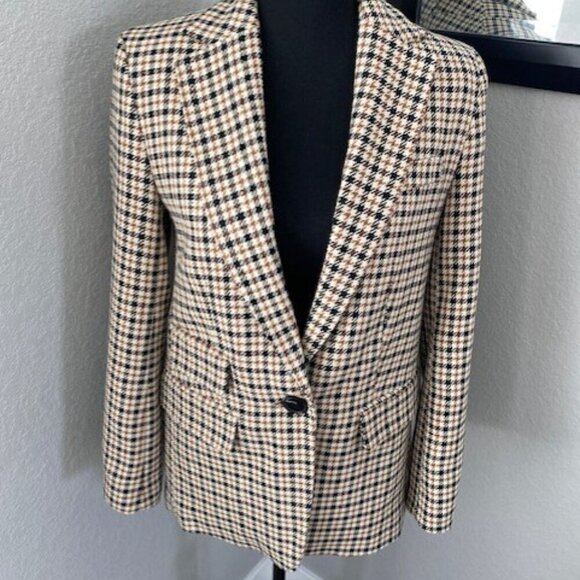 TOPSHOP Classic Tan & Black Houndstooth Suit Blazer Size 2 - Picture 3 of 13